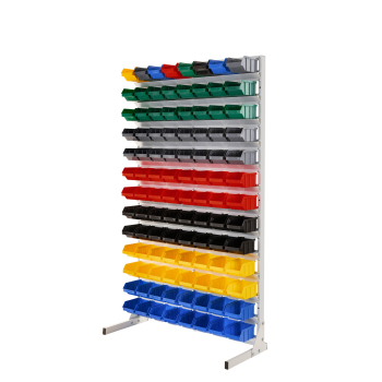 REGAŁ WARSZTATOWY JEDNOSTRONNY 1610 X 940 X 380mm + POJEMNIKI 104 SZT.
